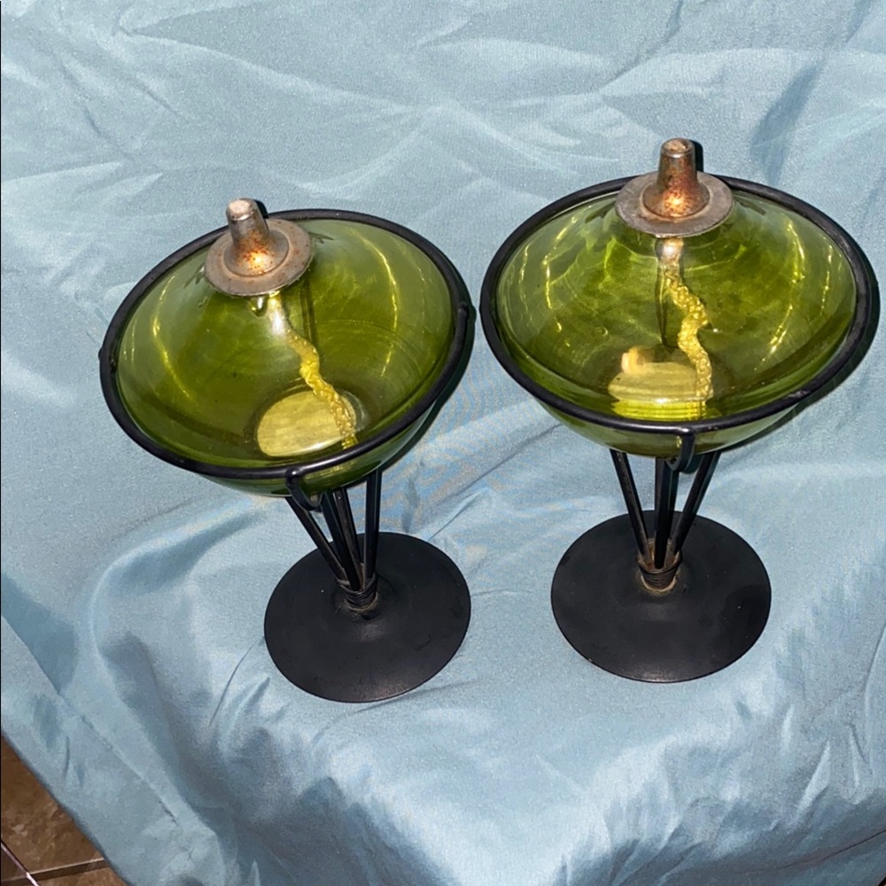 BX48 Vintage Green Glass Candle Holders - Picture 2 of 5